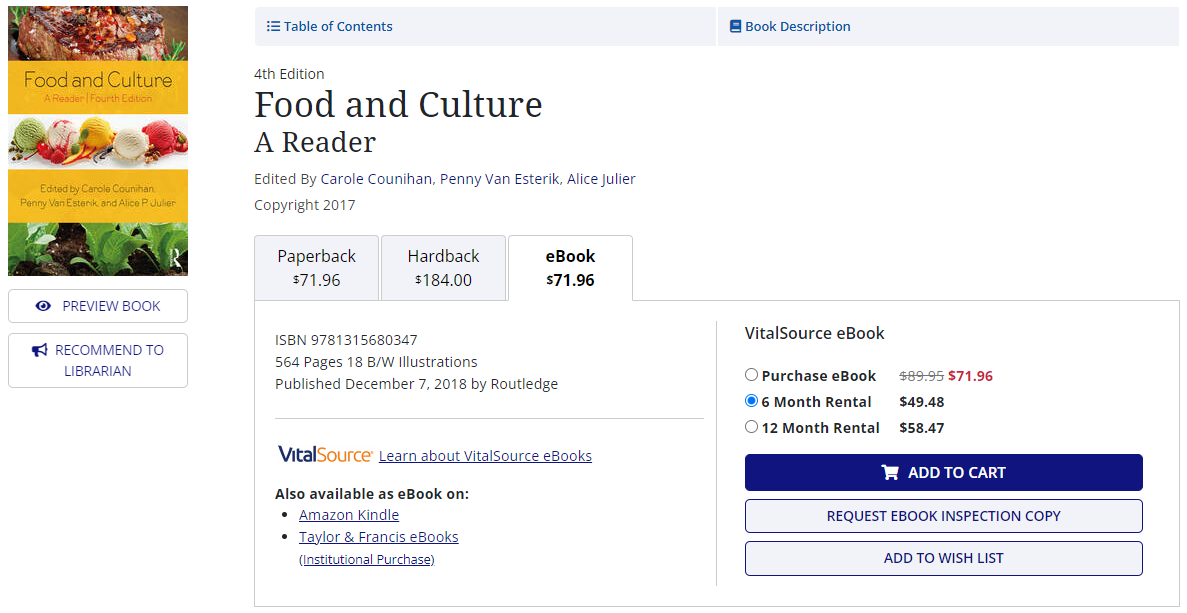 Screenshot of our product page with ebook rental purchase option selected